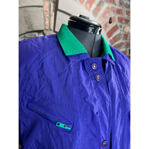 cobblestone jacket windbreaker green purple 1980s snap front double collar - Picture 3 of 15